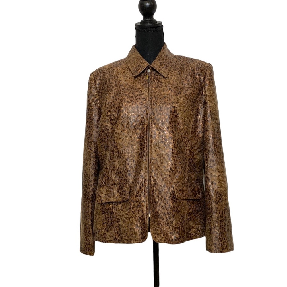 Alfred Dunner Brown Reptile Faux Leather Jacket M